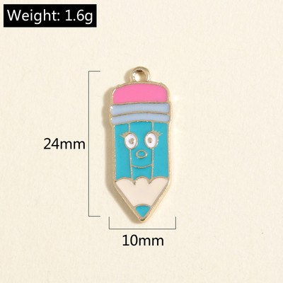 10 vnt. aukso spalvos 24x10 mm animacinių filmų emalio pieštukų pakabukai kreidelės pakabukas, tinkantis „pasidaryk pats“ kaklo papuošalai, rankų darbo priedai