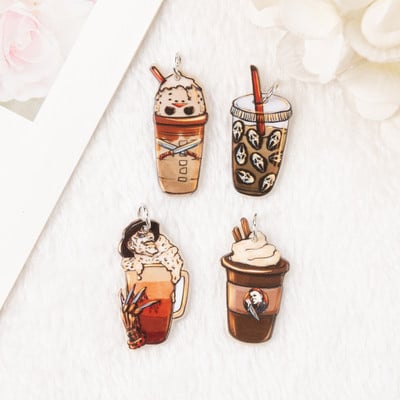 8db Halloween Charms Kreatív akril kávé fülbevaló medál nyaklánc barkács készítési kiegészítők