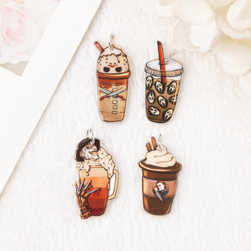 8db Halloween Charms Kreatív akril kávé fülbevaló medál nyaklánc barkács készítési kiegészítők