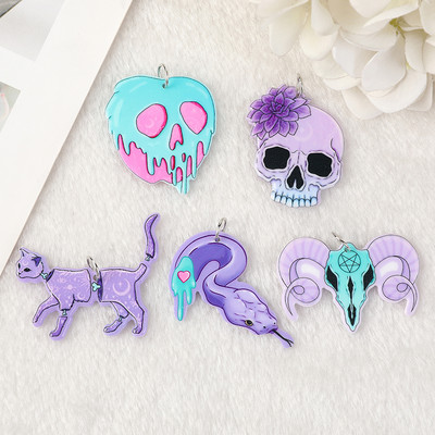 10 bucăți Pastel Goth șarpe pisică craniu Breloc drăguț creativ pandantiv acrilic pentru cercei colier bricolaj