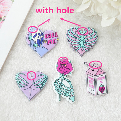 10 db Pasztell Goth Ghost Charms Spooky Creative Akril Szív Csontváz Rózsa Fenék Medál Fülbevaló Nyaklánc Diy Készítés