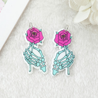 10 db Pasztell Goth Ghost Charms Spooky Creative Akril Szív Csontváz Rózsa Fenék Medál Fülbevaló Nyaklánc Diy Készítés