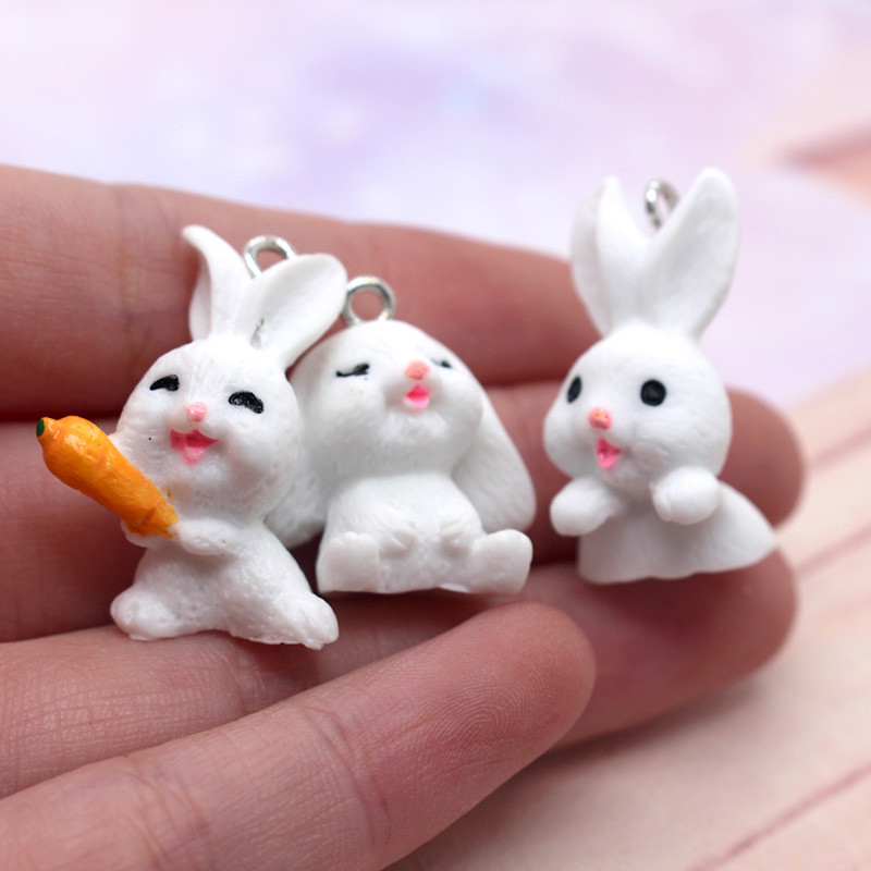 10db/tétel Kawaii Crafts Small Rabbit Resin Charms Aranyos állati medál fülbevalóhoz Kulcstartó barkács ékszerkészítés