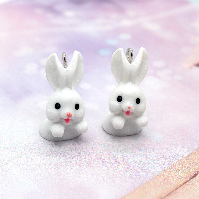 10db/tétel Kawaii Crafts Small Rabbit Resin Charms Aranyos állati medál fülbevalóhoz Kulcstartó barkács ékszerkészítés