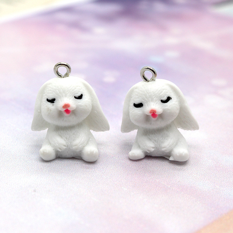 10db/tétel Kawaii Crafts Small Rabbit Resin Charms Aranyos állati medál fülbevalóhoz Kulcstartó barkács ékszerkészítés