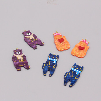 6 τμχ Χαριτωμένο ακρυλικό Animal Bear Charms Kawaii Flatback Cartoon μενταγιόν για σκουλαρίκι Μπρελόκ DIY Craft Jewelry Making Bulk