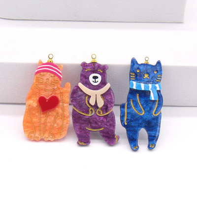 6 vnt. Mieli akriliniai meškiukai kačių pakabukai Kawaii plokščiapakaliai animacinių filmų pakabukas auskarams raktų pakabukas „pasidaryk pats“ amatų papuošalų kūrimas dideliais kiekiais
