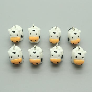 10 τμχ Super Cute Mini Cows Resin Γούρια ζώων Μινιατούρες χειροτεχνίες σκουλαρίκι DIY Κρεμαστό αξεσουάρ Κοσμήματα Κατασκευή F227