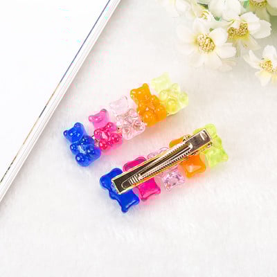 1 db Jelly Bear színes divat hajcsat Barrette fejfedő lányok női koreai cukorka színű hajcsat kacsacsőrű kapocs