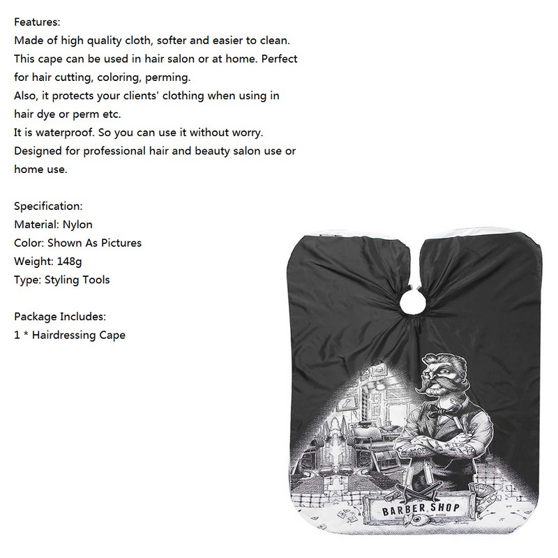 Vandeniui atsparus kirpimas Cape Audinys kirpimas Plaukų raštas Salonas Kirpėjas Cape Kirpykla Kirpykla Prijuostė Apvyniojama suknelė Įrankiai Kirpėjo prijuostė