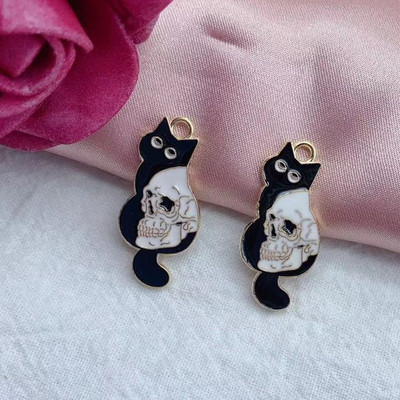 10 бр. Емайл Хелоуин Череп Цвете Котка Талисман за изработка на бижута Обеца Висулка Колие Гривна Аксесоари Направи си сам Находки