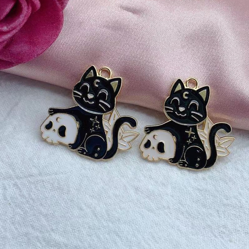 10 бр. Емайл Хелоуин Череп Цвете Котка Талисман за изработка на бижута Обеца Висулка Колие Гривна Аксесоари Направи си сам Находки