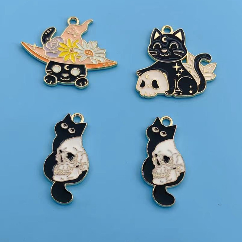 10 бр. Емайл Хелоуин Череп Цвете Котка Талисман за изработка на бижута Обеца Висулка Колие Гривна Аксесоари Направи си сам Находки