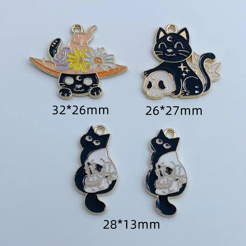 10 бр. Емайл Хелоуин Череп Цвете Котка Талисман за изработка на бижута Обеца Висулка Колие Гривна Аксесоари Направи си сам Находки