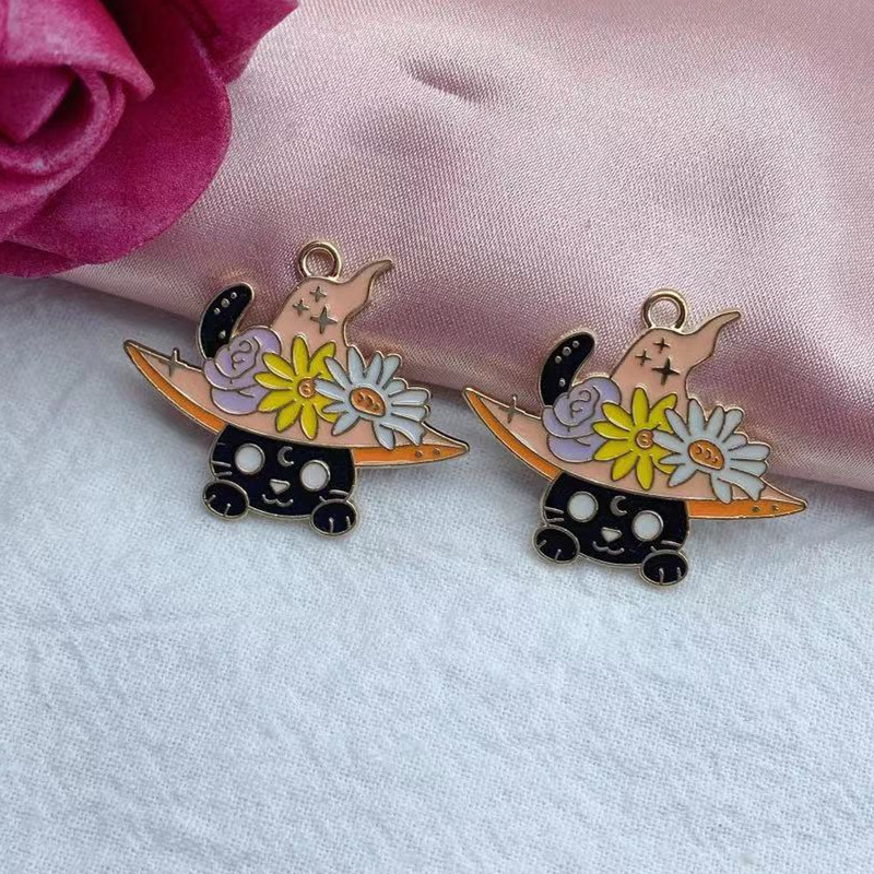 10 бр. Емайл Хелоуин Череп Цвете Котка Талисман за изработка на бижута Обеца Висулка Колие Гривна Аксесоари Направи си сам Находки