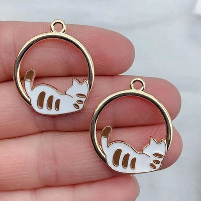 10 komada emajliranih privjesaka Slatke crtane mačke privjesci Životinjski emajl Zlatne boje Metalni privjesci DIY Ogrlice Narukvice Izrada nakita