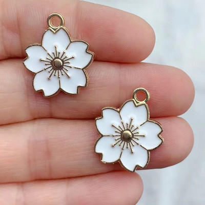 10 vnt 17*21mm Mieli emaliuoti gėlių pakabukai papuošalams gaminti Mieli sakurų pakabukai, karoliai, raktų pakabukas, pasidaryk pats, gaminimo priedai