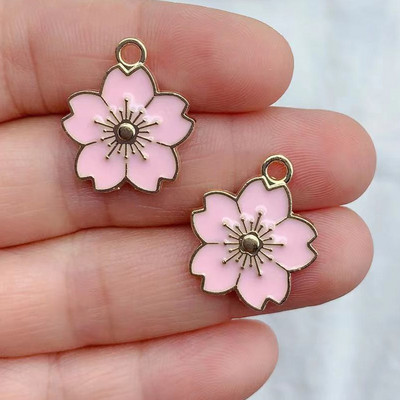 10 vnt 17*21mm Mieli emaliuoti gėlių pakabukai papuošalams gaminti Mieli sakurų pakabukai, karoliai, raktų pakabukas, pasidaryk pats, gaminimo priedai
