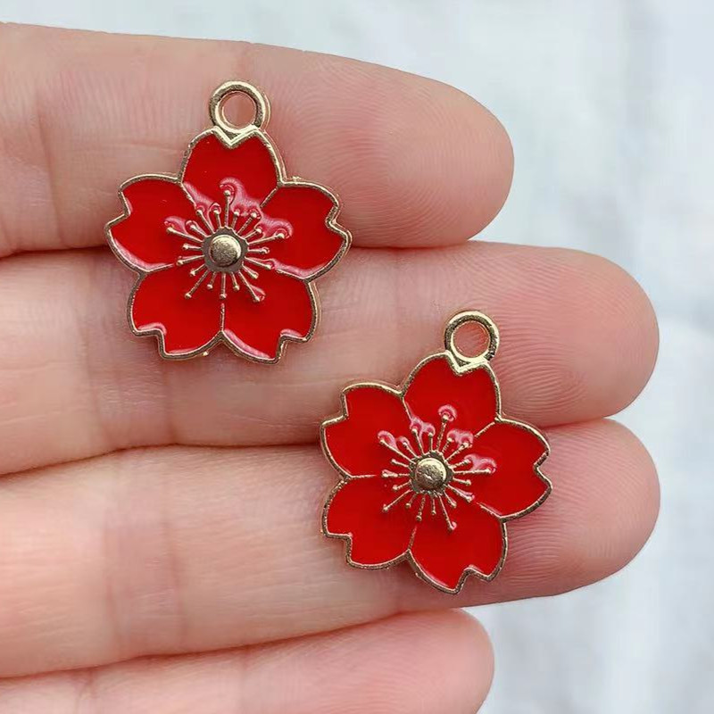 10 vnt 17*21mm Mieli emaliuoti gėlių pakabukai papuošalams gaminti Mieli sakurų pakabukai, karoliai, raktų pakabukas, pasidaryk pats, gaminimo priedai