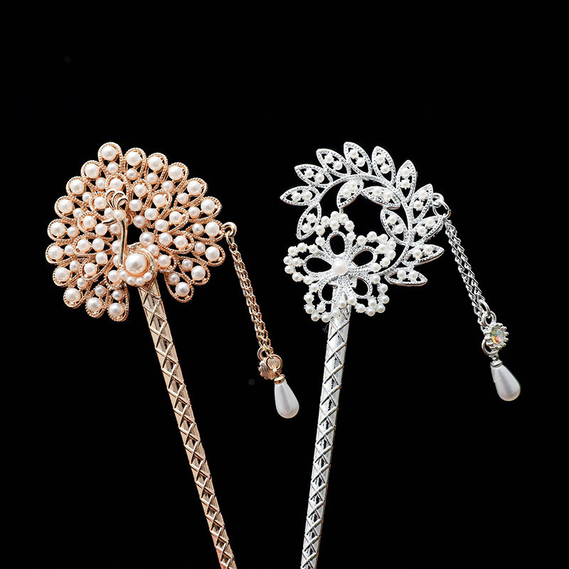 Naujausios gėlės plaukų šakutės Retro stiliaus ilgi kutai plaukų lazdelės plaukų segtukai perlai karoliukai Step Shake Kinijos vestuvių nuotakos galvos apdangalai