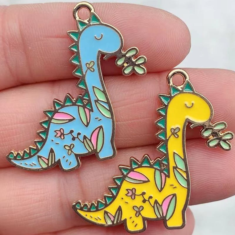 10db Zománc rajzfilm Lovely Dinoszaurusz Zománc Fém Bűbáj Fülbevaló Karkötő Barkács nyaklánc Ékszer készítés