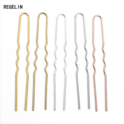 REGELIN 70mm*1.2mm Необработени месингови щифтове за коса с цвят на розово злато U-образни фиби за коса Празна основна настройка за жени Бижута насипни части 50 бр./лот