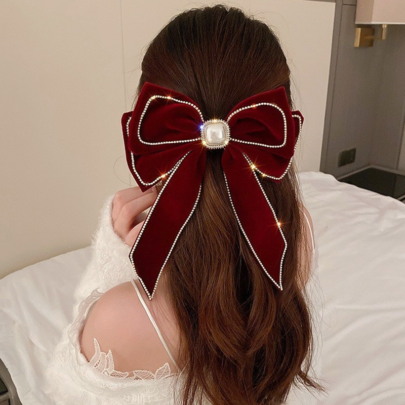 Nauji aksominiai lankeliai plaukų segtukai moterims mergaičių Kalnų krištolo imitacijos perlų plaukų segtukai Madingi nuotakos vestuvių vakarėlio plaukų aksesuarai