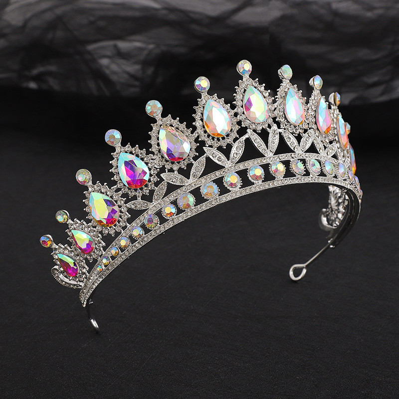 KMVEXO Baroque Luxury AB Spalvotos krištolinės nuotakos karūnos Kalnų krištolinio akmens konkursas Diadem Tiaras Nuotakos galvos juosta Vestuvių vakarėliui plaukų papuošalai