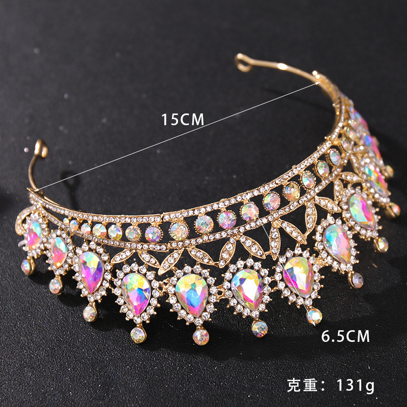 KMVEXO Baroque Luxury AB Spalvotos krištolinės nuotakos karūnos Kalnų krištolinio akmens konkursas Diadem Tiaras Nuotakos galvos juosta Vestuvių vakarėliui plaukų papuošalai