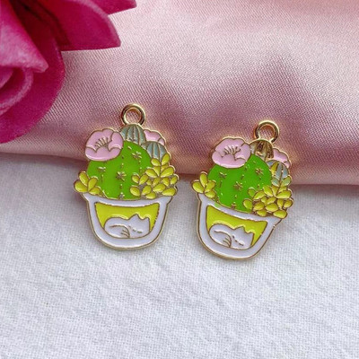 10vnt lydinio emalio žavesys žalias augalas kaktusas auskarai pakabukas pasidaryk pats papuošalai aksesuarai papuošalams gaminti auskarų pakabukai