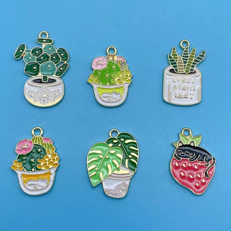 10vnt lydinio emalio žavesys žalias augalas kaktusas auskarai pakabukas pasidaryk pats papuošalai aksesuarai papuošalams gaminti auskarų pakabukai