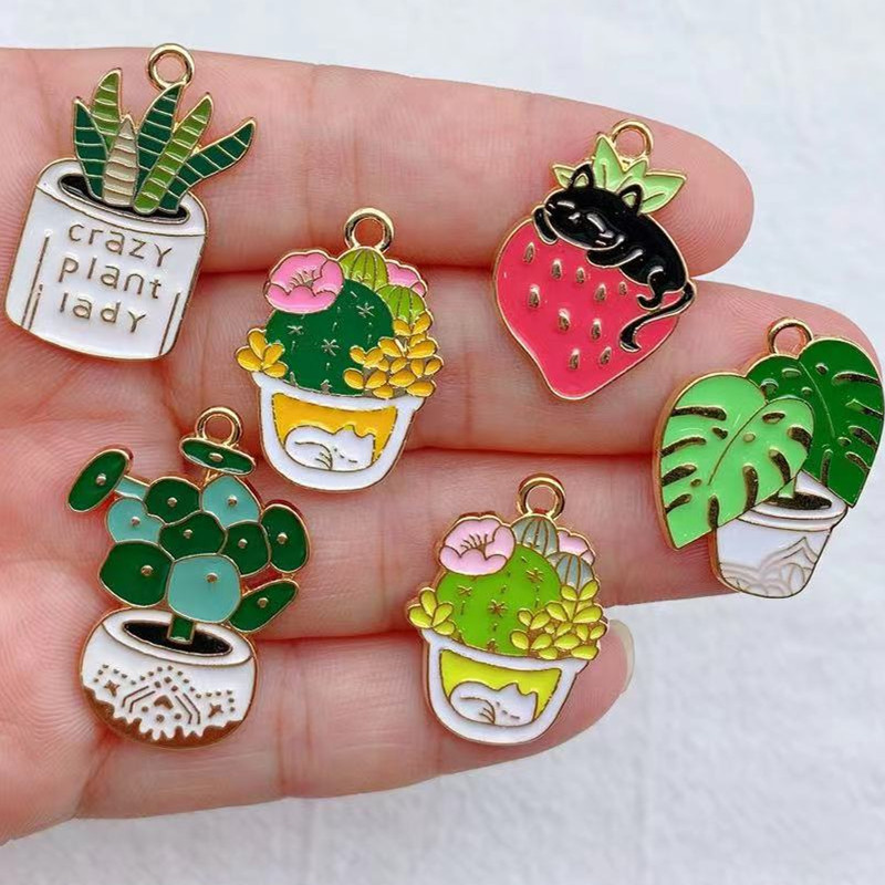 10vnt lydinio emalio žavesys žalias augalas kaktusas auskarai pakabukas pasidaryk pats papuošalai aksesuarai papuošalams gaminti auskarų pakabukai