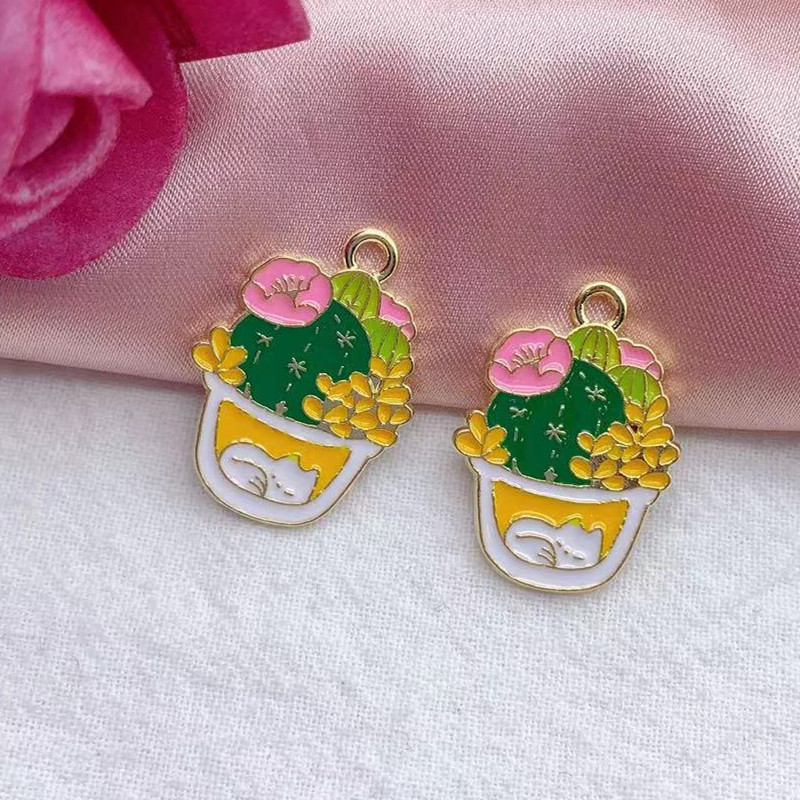 10vnt lydinio emalio žavesys žalias augalas kaktusas auskarai pakabukas pasidaryk pats papuošalai aksesuarai papuošalams gaminti auskarų pakabukai