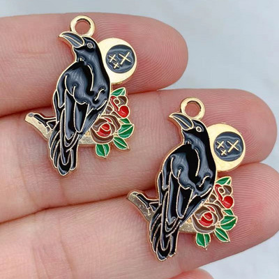 10 vnt Gotikos stiliaus mėnulio kaukolės varnos emalio pakabukai, skirti pasidaryk pats papuošalams gaminti Auskarai, karoliai, apyrankės, raktų pakabukai, pakabukai, priedai