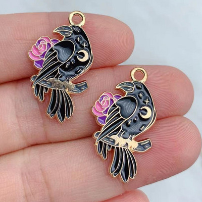 10 vnt Gotikos stiliaus mėnulio kaukolės varnos emalio pakabukai, skirti pasidaryk pats papuošalams gaminti Auskarai, karoliai, apyrankės, raktų pakabukai, pakabukai, priedai