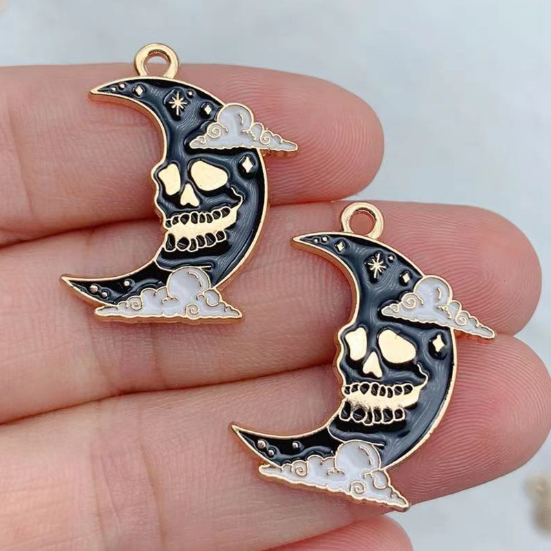 10 vnt Gotikos stiliaus mėnulio kaukolės varnos emalio pakabukai, skirti pasidaryk pats papuošalams gaminti Auskarai, karoliai, apyrankės, raktų pakabukai, pakabukai, priedai