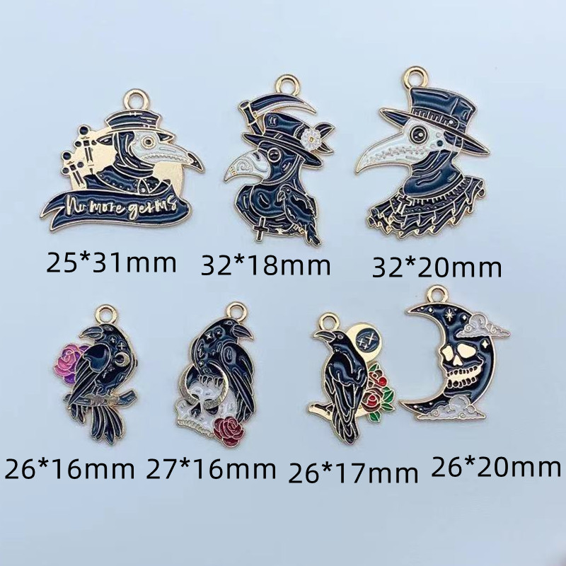 10 vnt Gotikos stiliaus mėnulio kaukolės varnos emalio pakabukai, skirti pasidaryk pats papuošalams gaminti Auskarai, karoliai, apyrankės, raktų pakabukai, pakabukai, priedai