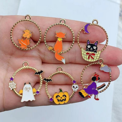 10 vnt. lydinio varvantis aliejus, Helovino žavesys Cat Witch, pasidaryk pats, papuošalų priedai „He Witch Black Cat“ Nugaros vaizdas lanko pakabukas