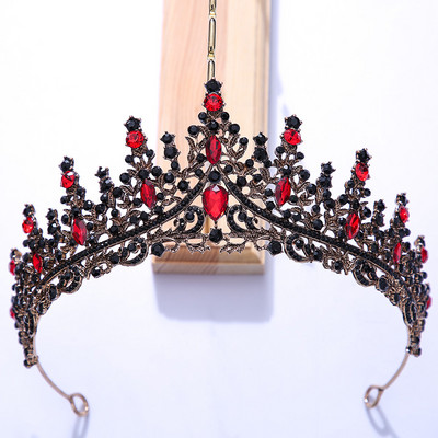 Luxus Színes kristály strassz koronák Esküvői hajkiegészítők Princess Queen Diadems Barokk Fekete Tiaras Női Ékszerek