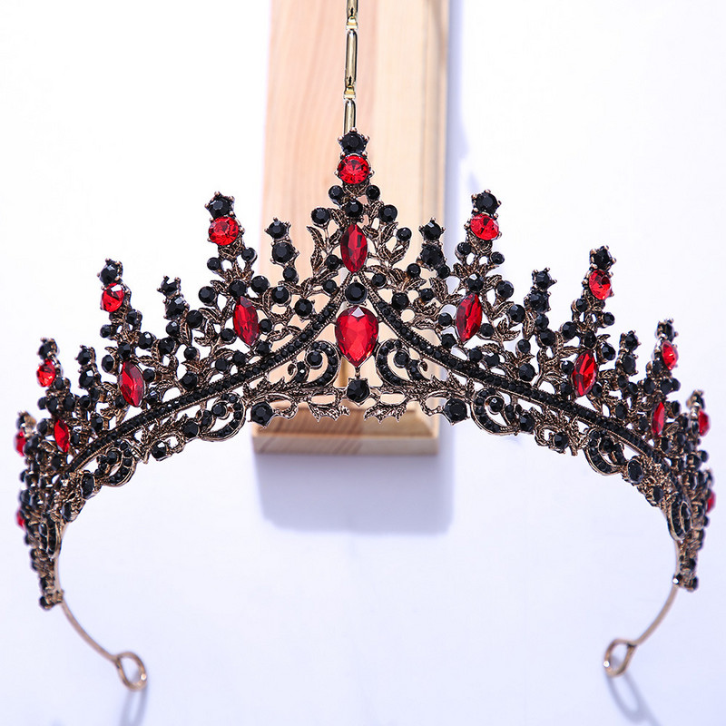 Luxus Színes kristály strassz koronák Esküvői hajkiegészítők Princess Queen Diadems Barokk Fekete Tiaras Női Ékszerek