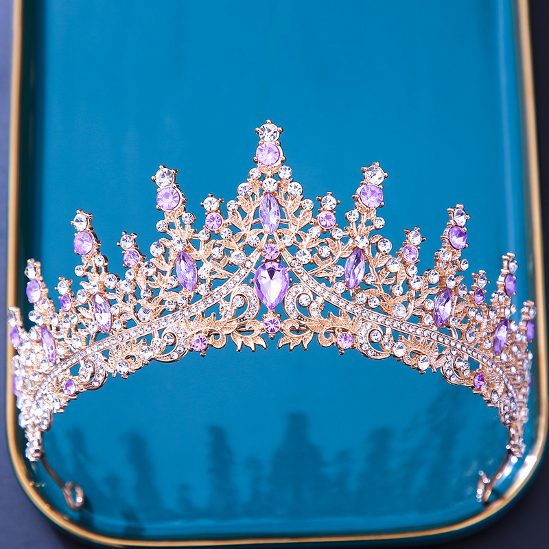 Luxus Színes kristály strassz koronák Esküvői hajkiegészítők Princess Queen Diadems Barokk Fekete Tiaras Női Ékszerek