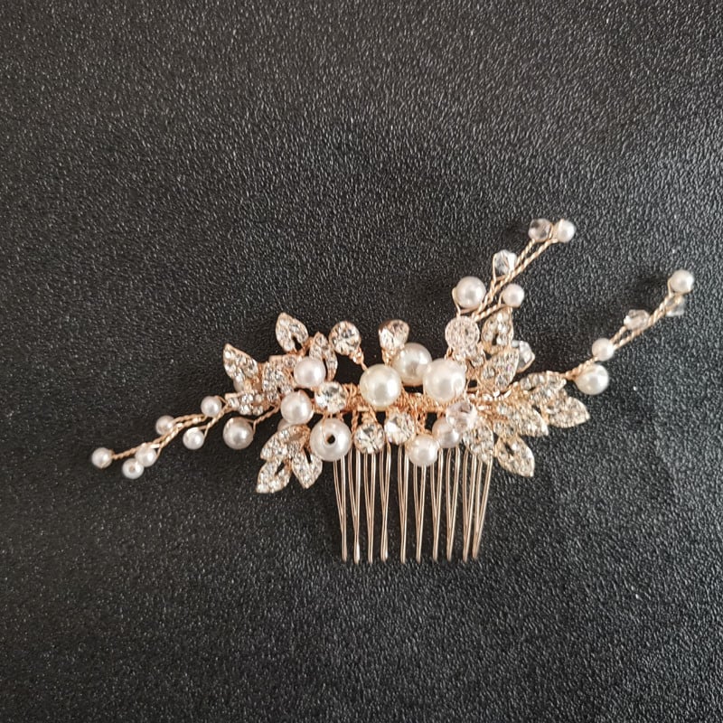 SLBRIDAL kézzel készített rózsa arany színű kristály strasszok gyöngyök esküvői hajfésű Menyasszonyi fejdísz hajkiegészítő női ékszerek