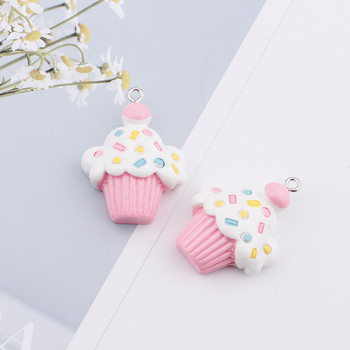 6 τμχ 25 χιλιοστά Cupcake Food Charms Cute Kawaii Resin Pendants Γούρια για σκουλαρίκια Κολιέ Κοσμήματα κατασκευή αξεσουάρ Diy προμήθειες