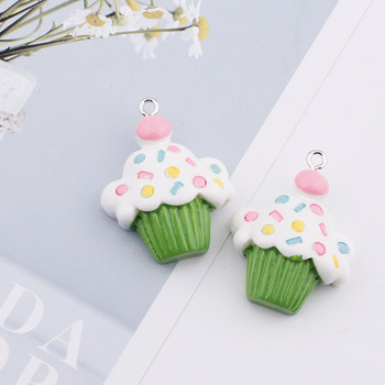 6 τμχ 25 χιλιοστά Cupcake Food Charms Cute Kawaii Resin Pendants Γούρια για σκουλαρίκια Κολιέ Κοσμήματα κατασκευή αξεσουάρ Diy προμήθειες