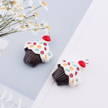 6 τμχ 25 χιλιοστά Cupcake Food Charms Cute Kawaii Resin Pendants Γούρια για σκουλαρίκια Κολιέ Κοσμήματα κατασκευή αξεσουάρ Diy προμήθειες