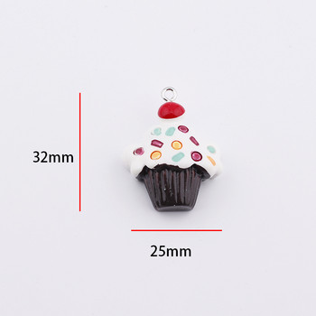 6 τμχ 25 χιλιοστά Cupcake Food Charms Cute Kawaii Resin Pendants Γούρια για σκουλαρίκια Κολιέ Κοσμήματα κατασκευή αξεσουάρ Diy προμήθειες