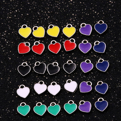 50PCS 6*8mm 10Color Charm Drop Oil Charms Малко сърце Родий метална висулка Емайлирани бижута Дамски колиета Обеци Части