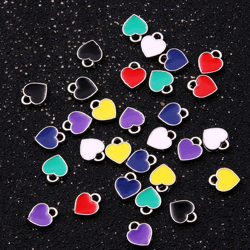 50 KOM 6*8 mm 10 boja šarm Drop Oil Charms malo srce rodij metalni privjesak emajl nakit ženske ogrlice naušnice dijelovi