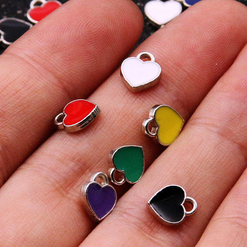 50 KOM 6*8 mm 10 boja šarm Drop Oil Charms malo srce rodij metalni privjesak emajl nakit ženske ogrlice naušnice dijelovi
