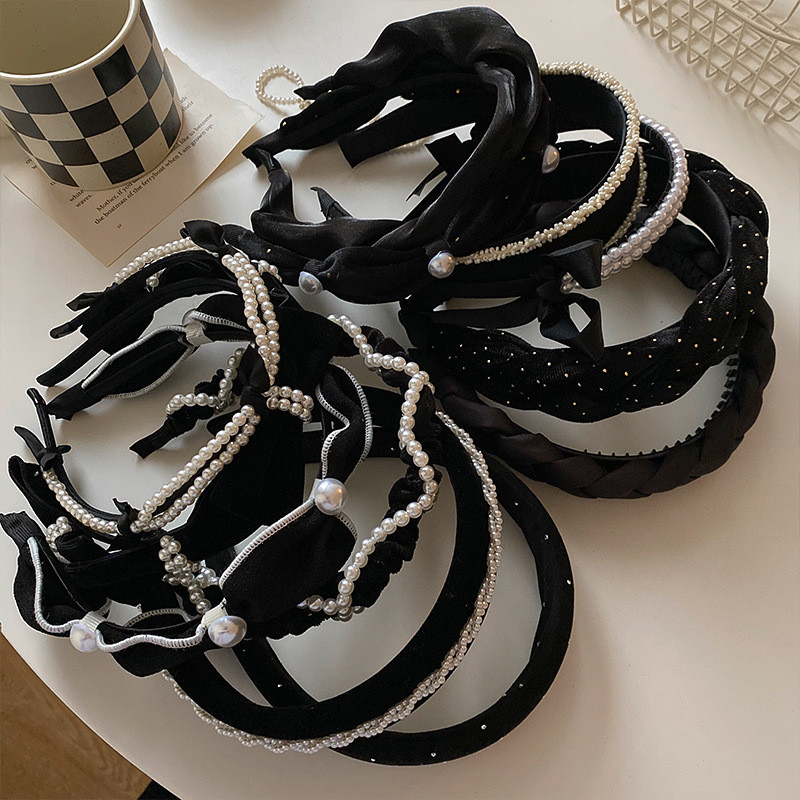 Divatos hajkarika nőknek Aranyos Bowknot hamis gyöngy fekete hajpánt fejpánt lányoknak Retro fejfedők mindennapi díszítéshez hajtartozékok